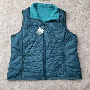 LL Bean Reversible Quilted Vest Womens 1X Green Puffer Lightweight Outdoors